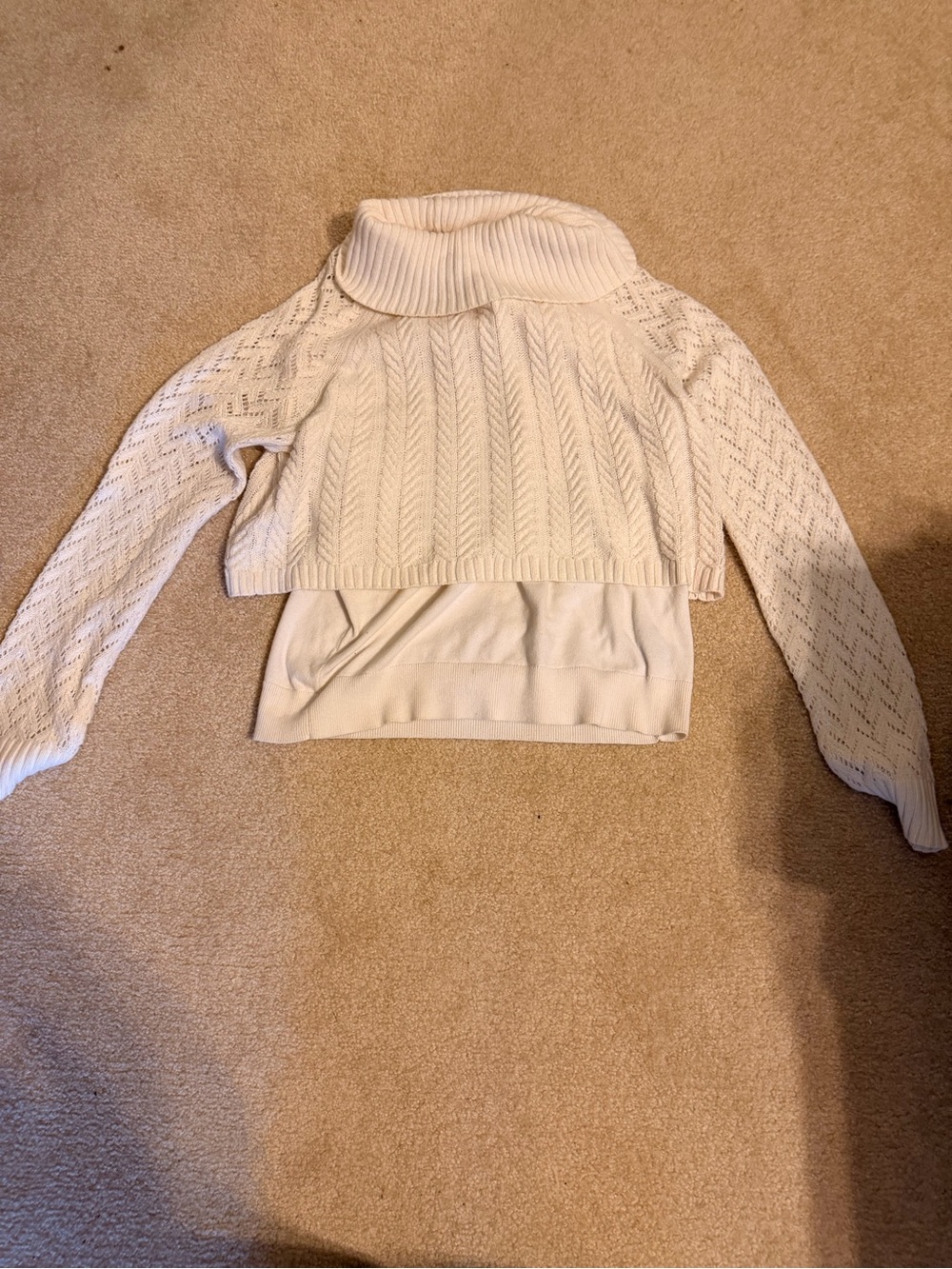 Vince Camuto Cream Cable-Textured Cropped Turtleneck Sweater
